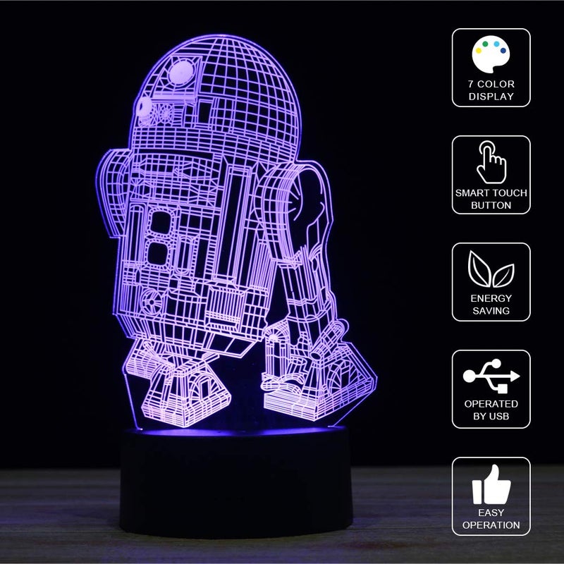 TITISKIN 3D Illusion LED Night Light,7 Colors Gradual Changing Touch Switch USB Table Lamp for Holiday Gifts or Home Decorations(R2-D2) - Image 4